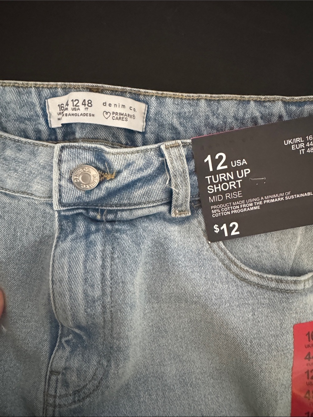Primark Light Blue Denim Rolled Hem Jean Shorts size 12 - Picture 2 of 3